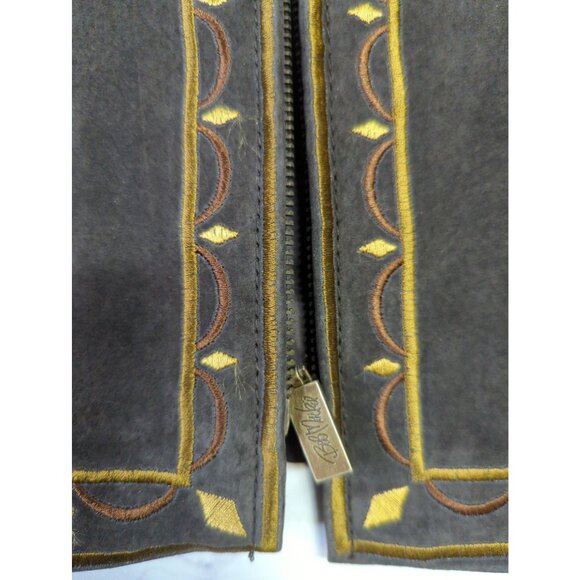 Vintage Bob Mackie Womens Medium Suede Jacket Embroidered Chocolate Brown New - Picture 6 of 12